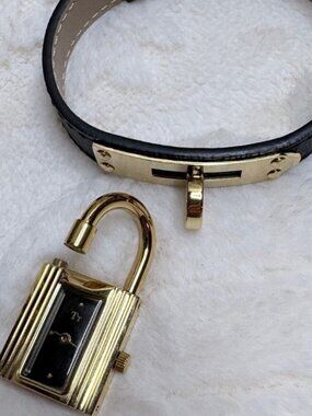 Luxury Kelly Style Padlock Wristwatch Bracelet in Gold Tone